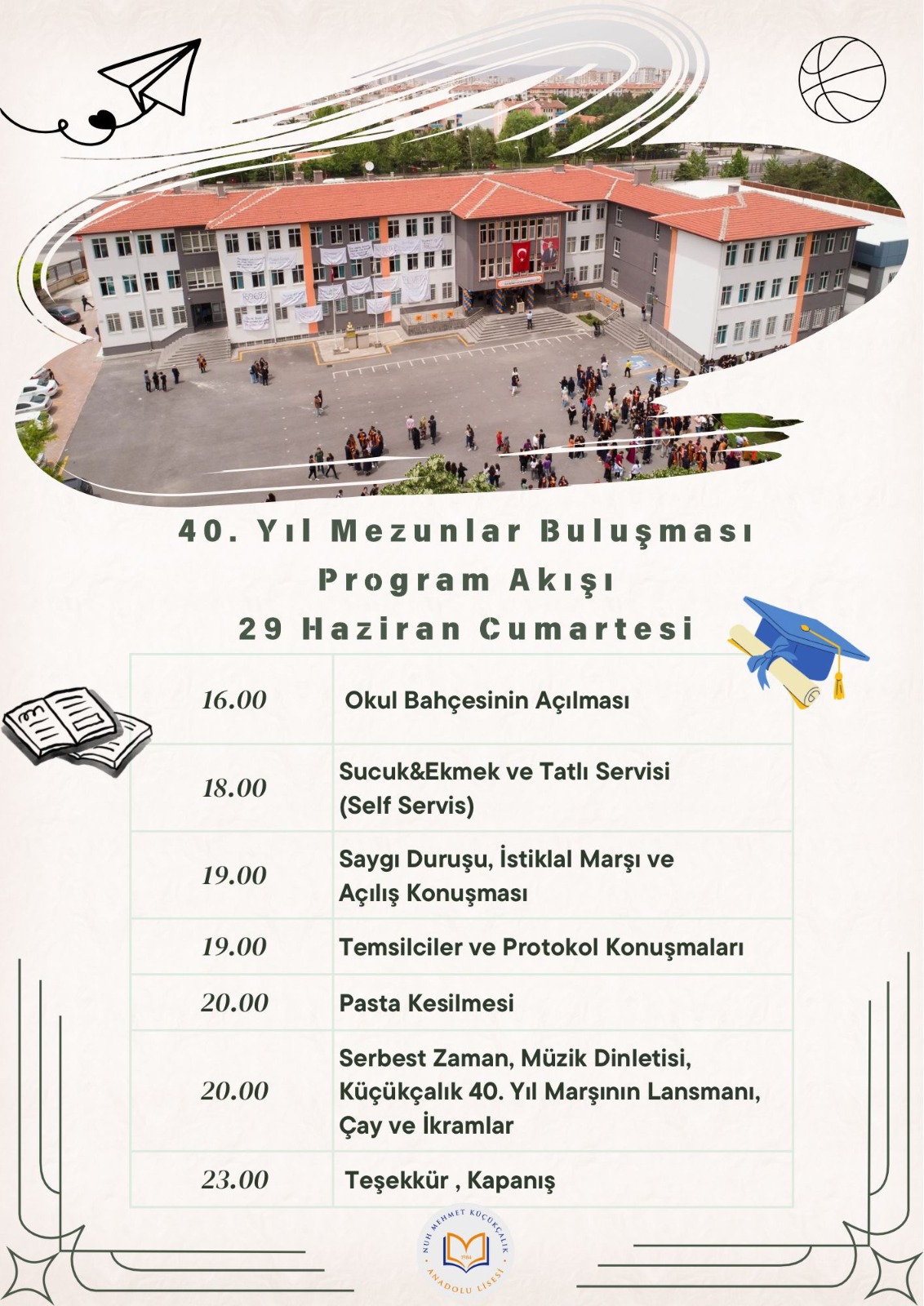 Nuh Mehmet Küçükçalık Anadolu Lisesi 40. Yılını kutlayacak